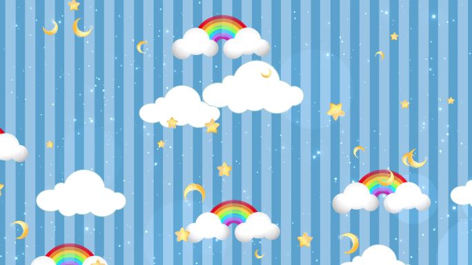 4K蓝色卡通云朵彩虹漂浮动态背景视频