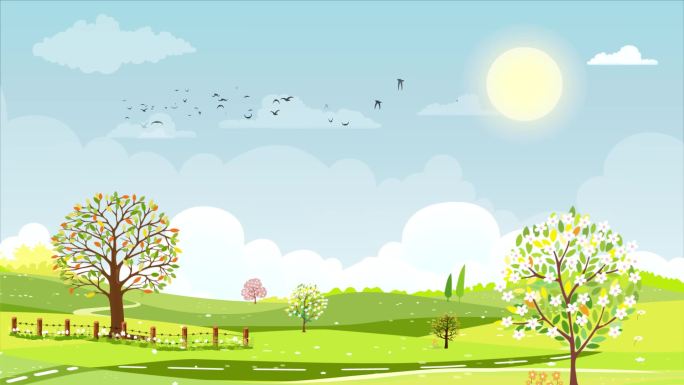 卡通自然天空蓝色阳光花鸟背景