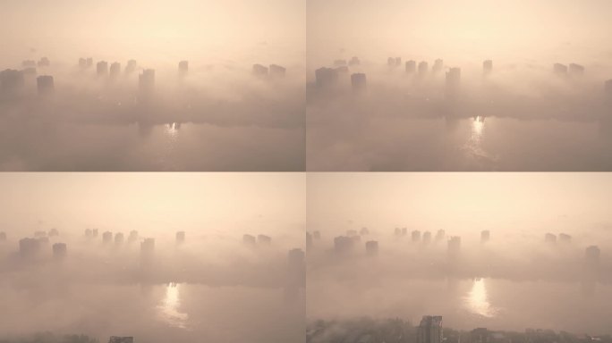 湖南省衡阳市市区平流雾航拍
