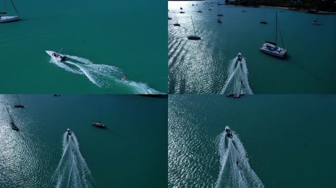 大海上穿梭在游艇中的冲浪者唯美画面55秒