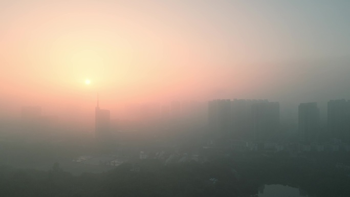 湖南省衡阳市市区平流雾航拍