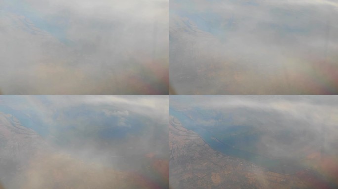 飞机窗外俯瞰湖北省黄荆州长江段