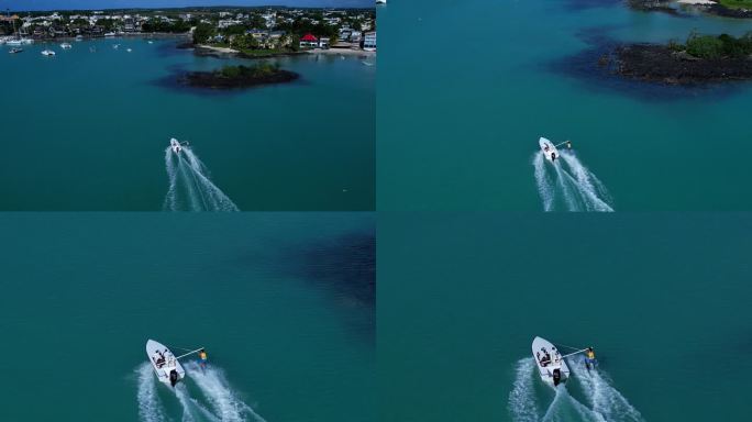 【4K航拍】跟随游艇滑板冲浪人-毛里求斯