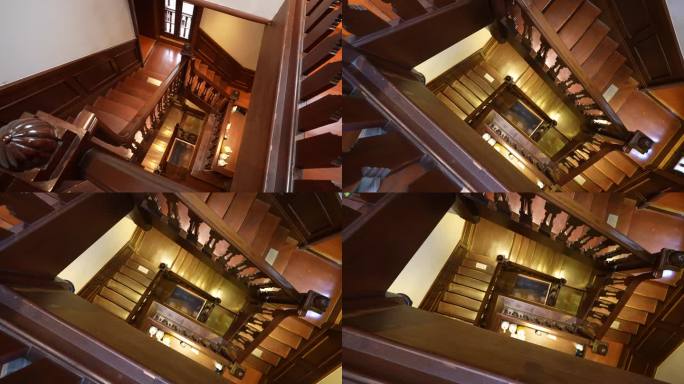 上海老洋房旋转拍摄木质楼梯