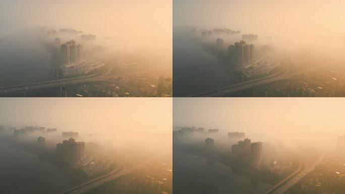 湖南省衡阳市市区平流雾航拍