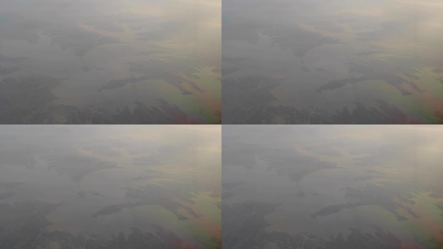 飞机窗外视俯瞰湖北省鄂州市长江湖泊