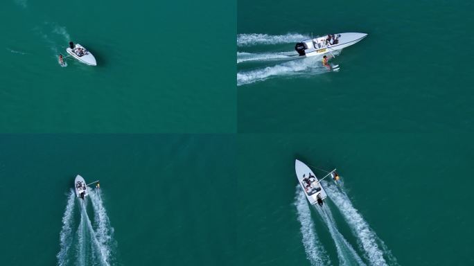 【4K航拍】搭载游艇冲浪人跟随俯拍低镜头