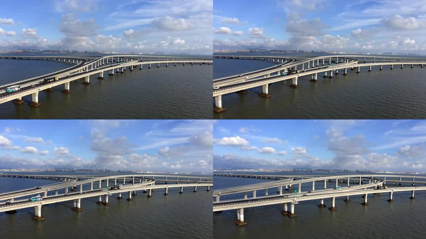 蓝天白云的胶州湾大桥