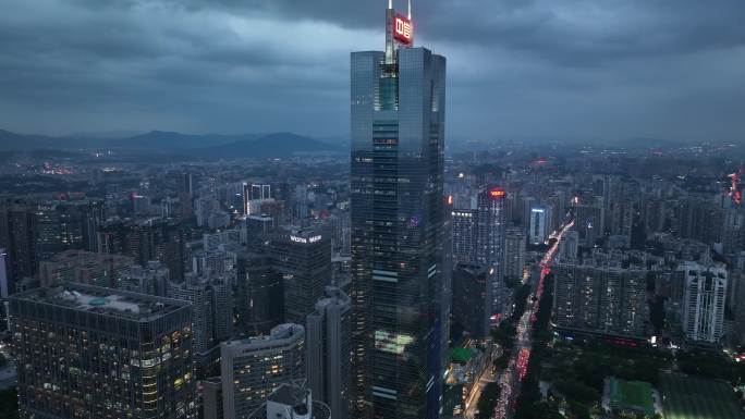 航拍广州天河cbd中信大厦夜景