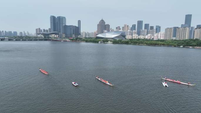 沈阳浑河端午节龙舟比赛4K高清航拍