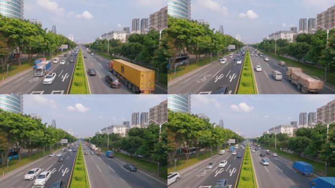 深圳宽阔而美丽的城市道路车流如织