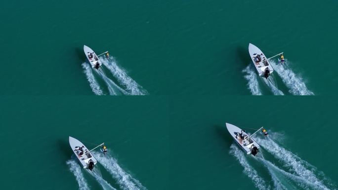 【4K航拍】游艇溅起唯美浪花-海上运动