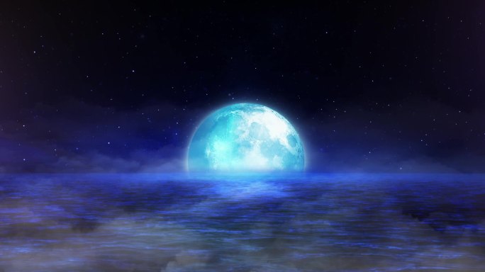唯美夜景海面月亮升起