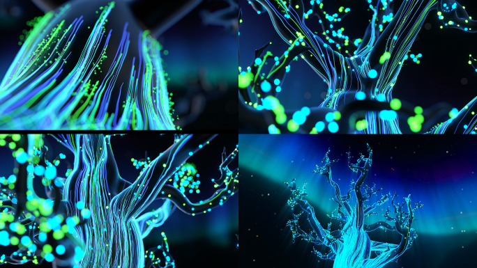 4k粒子光线树木生长动画