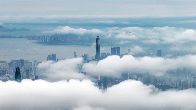 4K长焦航拍深圳市区大范围云海延时