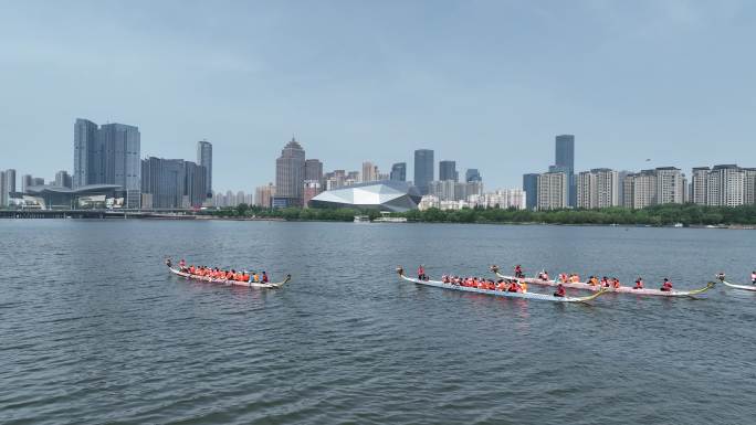 沈阳浑河端午节龙舟比赛4K高清航拍