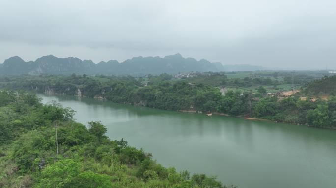 航拍崇左左江崇山峻岭