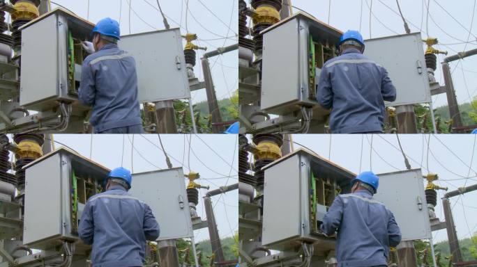 电力工人检修抢修施工输电线路电塔高空作业