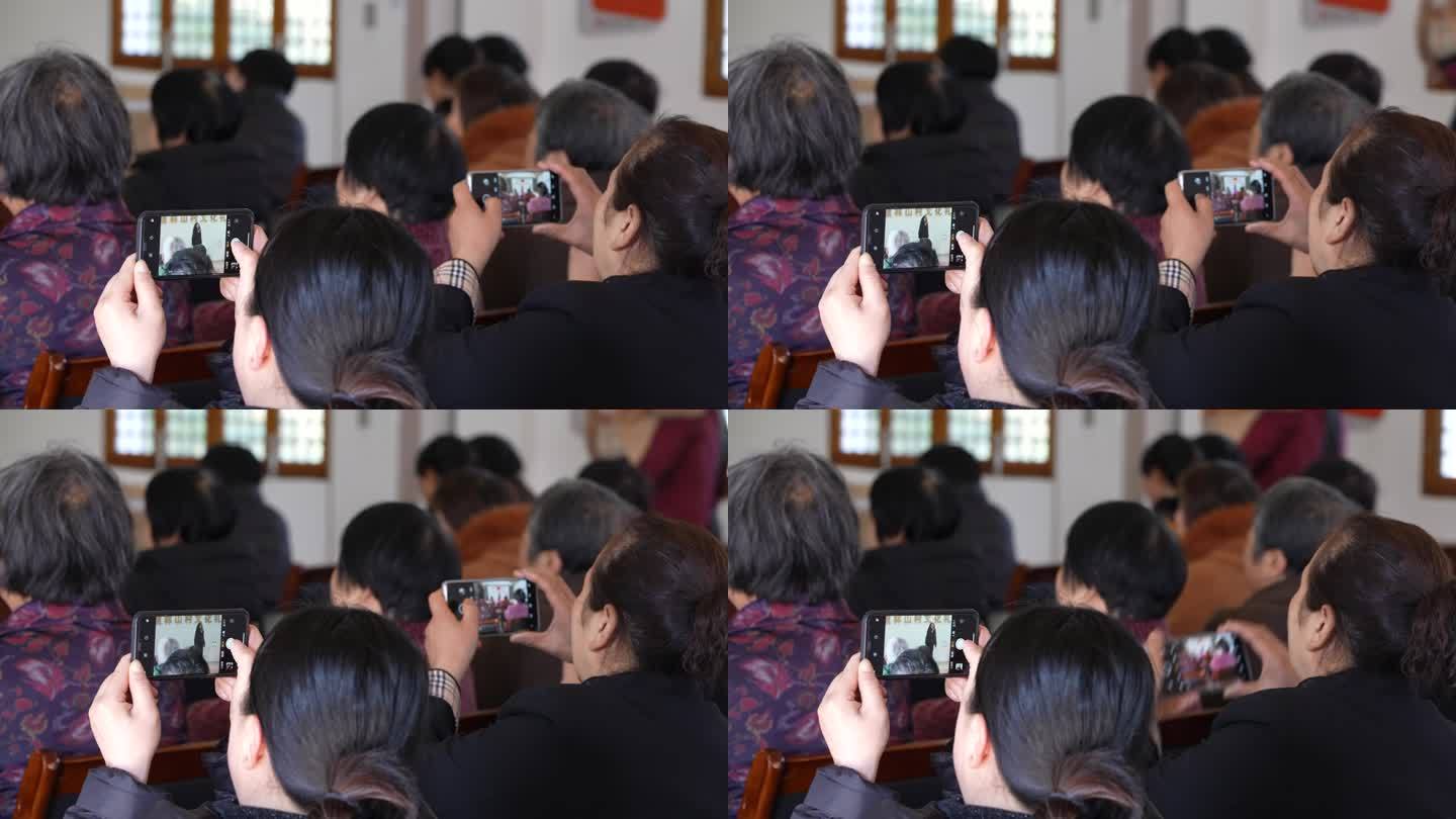 浙江农村文化礼堂戏曲表演观众手机拍照视频