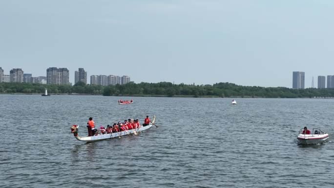 沈阳浑河端午节龙舟比赛4K高清航拍