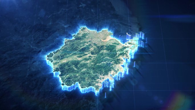 【AE模板】科技蓝暗调三维卫星地图 浙江