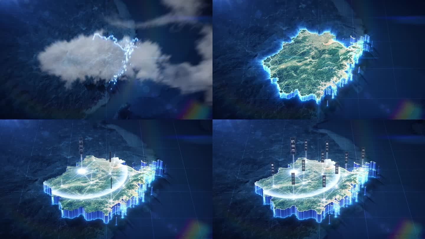 【AE模板】科技蓝暗调三维卫星地图 浙江