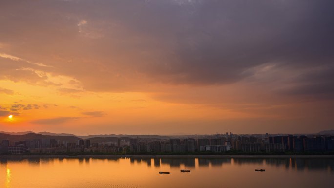 杭州城市日落日转夜延时摄影
