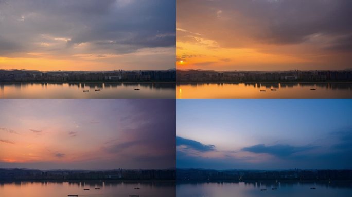 杭州城市日落日转夜延时摄影