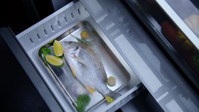 冰箱抽屉里保湿保鲜的鱼