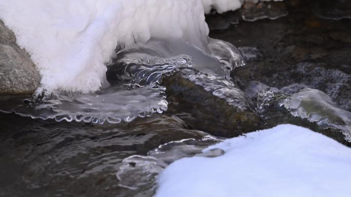 冰雪 融化 小溪 流沙 雪花 卵石