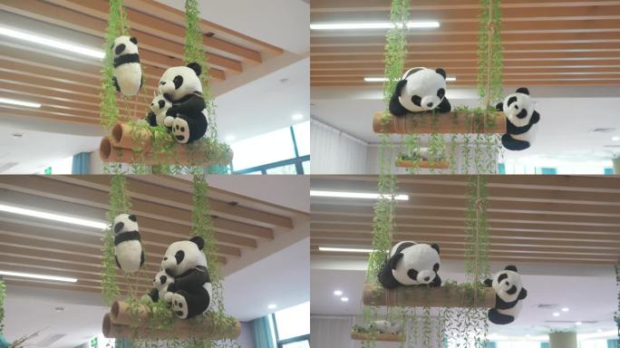 卡通熊猫装饰吊篮玩偶