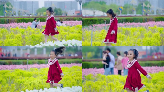 花丛中奔跑的小女孩