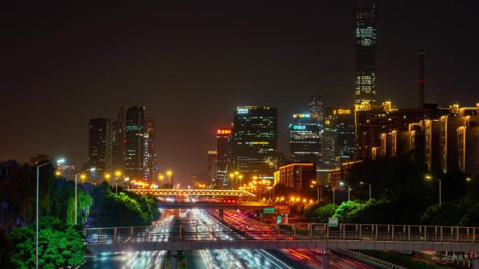 北京夜景车水马龙忙碌快节奏