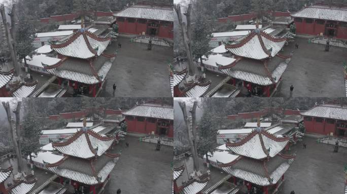 贵州贵阳黔灵山公园弘福寺雪景航拍