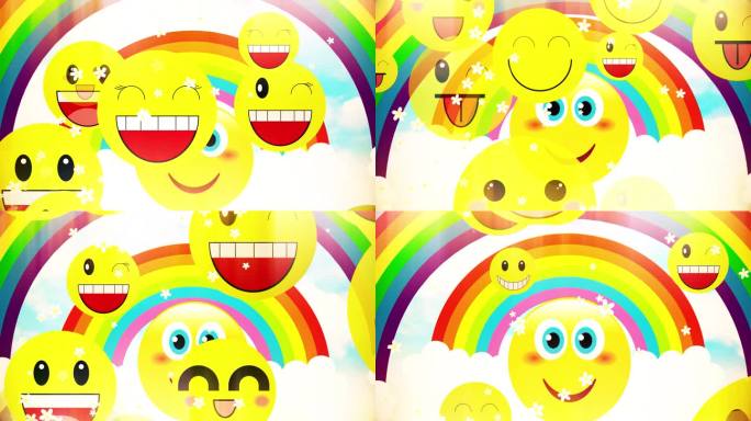 创意可爱卡通太阳笑脸彩虹儿童表演背景视频