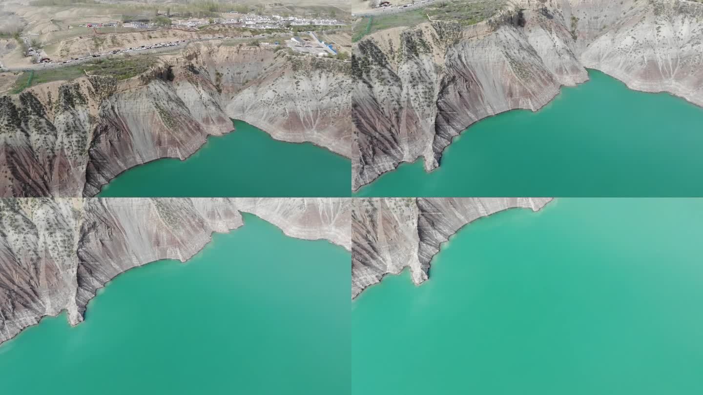 航拍 新疆肯斯瓦特水库 绿色水面