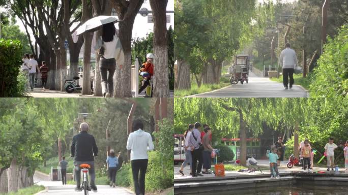 城市日出街道车流骑行上班公园健身跑步小区