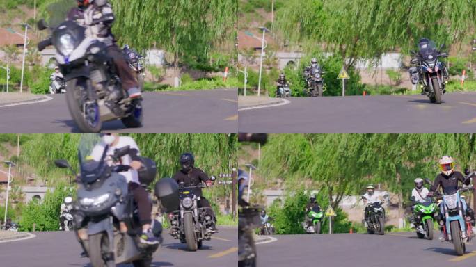 户外骑行的摩托车队升格镜头