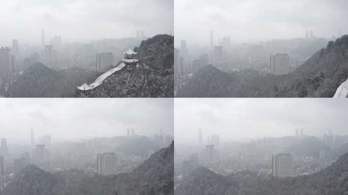 贵州贵阳黔灵山公园弘福寺雪景航拍