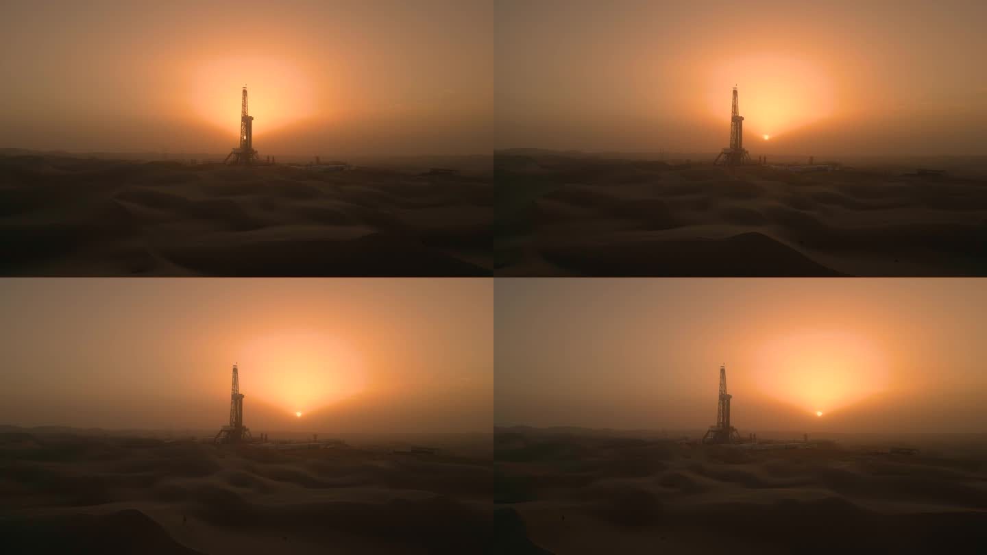 沙漠钻井井架清晨日出