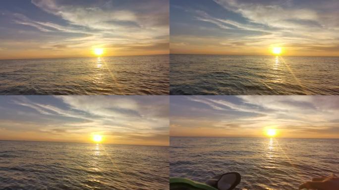 海边旅行摩托艇夕阳素材