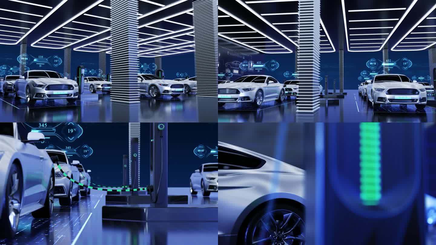 HUD新能源电动汽车智能充电站动画素材