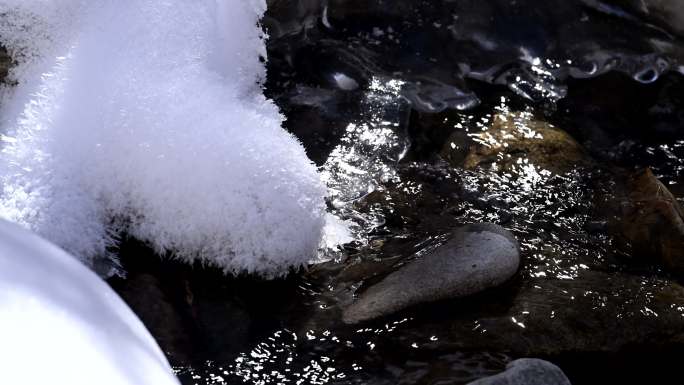 冰雪 融化 小溪 流沙 雪花 卵石