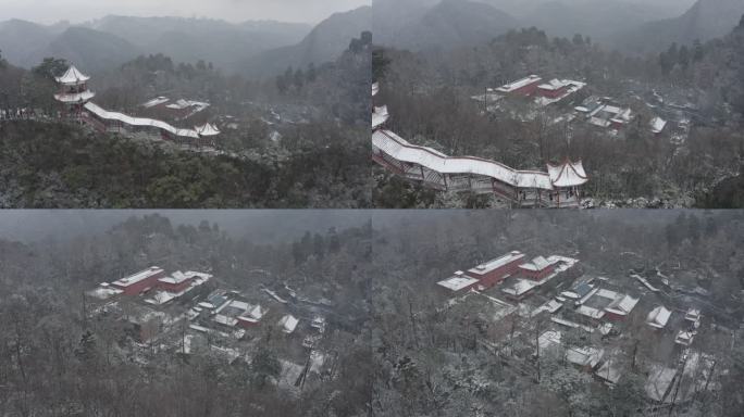 贵州贵阳黔灵山公园弘福寺雪景航拍