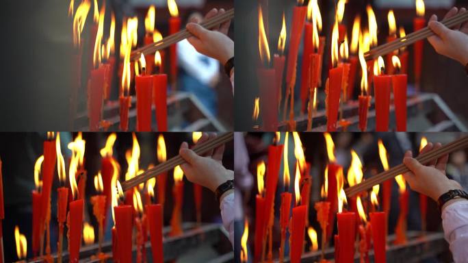 青城山道观香火的蜡烛点蜡烛