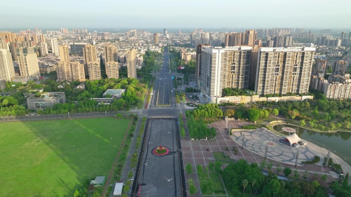 航拍四川成都温江区光华大道城市风光