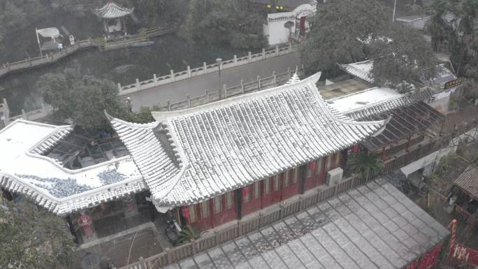 贵州贵阳黔灵山公园弘福寺雪景航拍