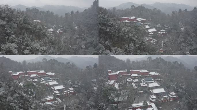 贵州贵阳黔灵山公园弘福寺雪景航拍