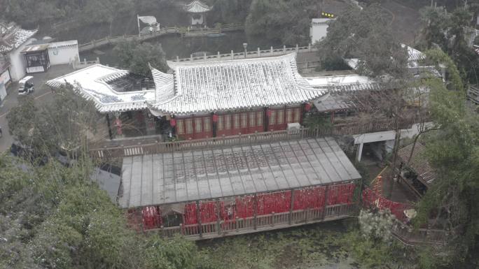 贵州贵阳黔灵山公园弘福寺雪景航拍