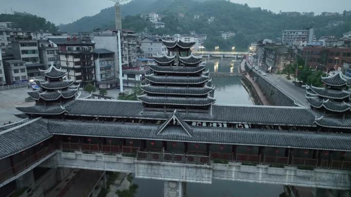 湖北建始县广润河风雨廊桥建始大桥4K航拍